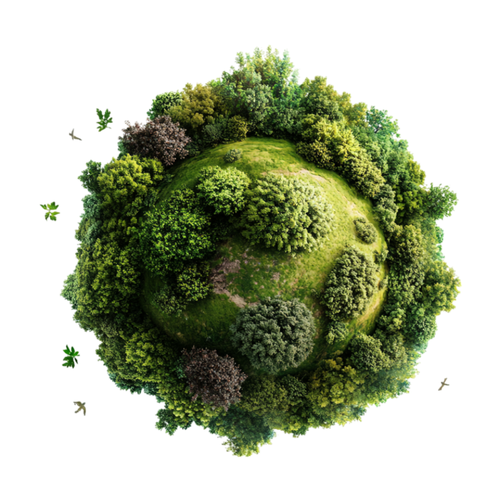 an image of a green earth with trees and grass png