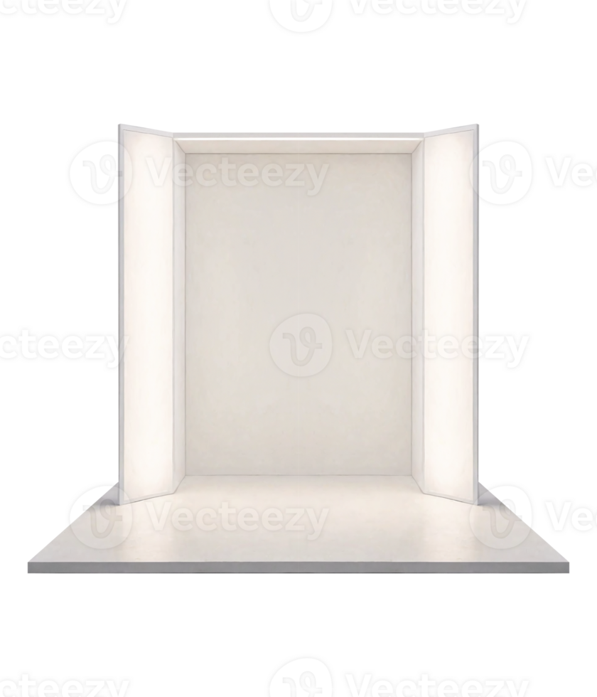 Minimalist Exhibition Display with White Backdrop png