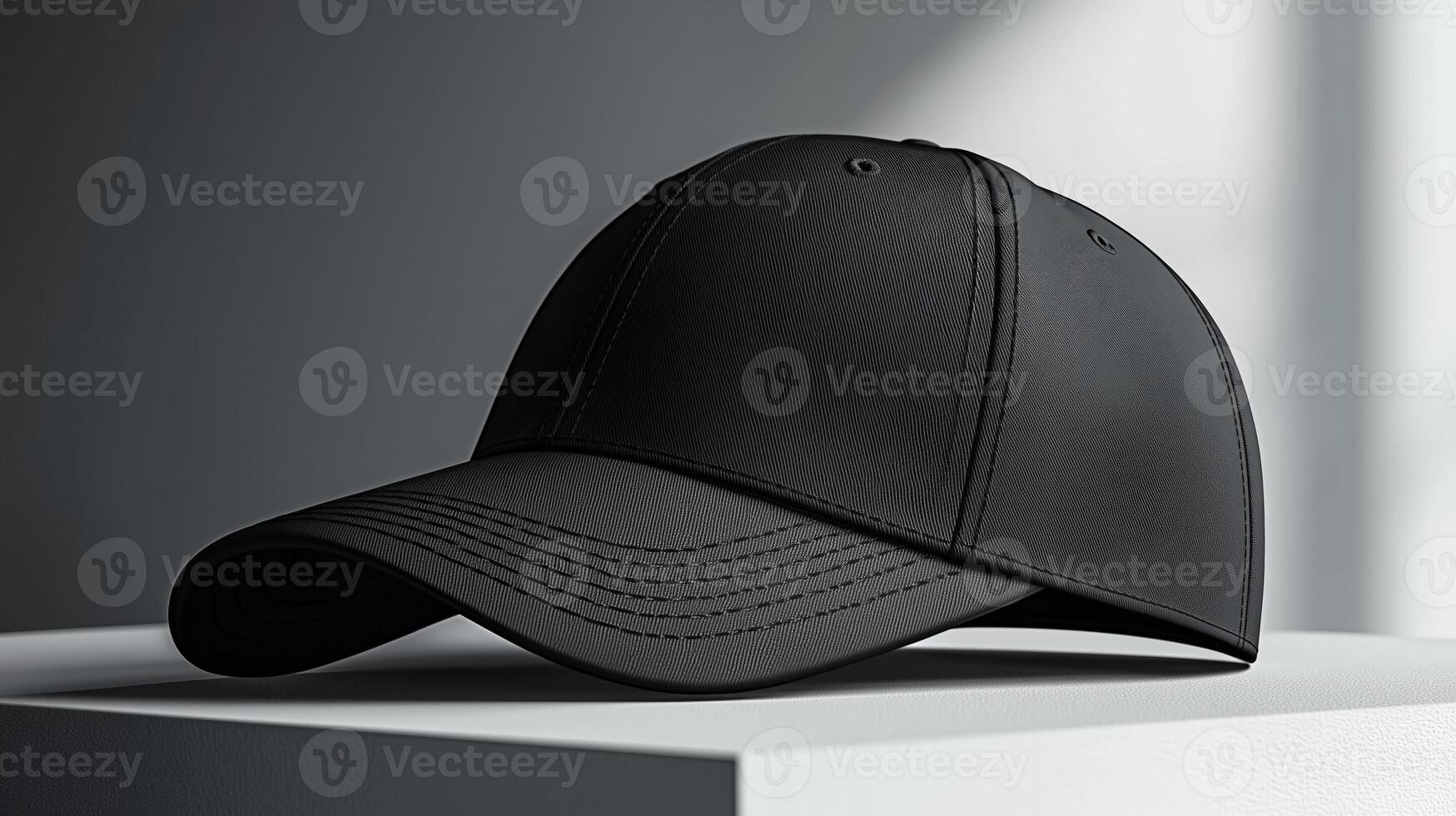Stylish black cap with clean design against minimalist background photo