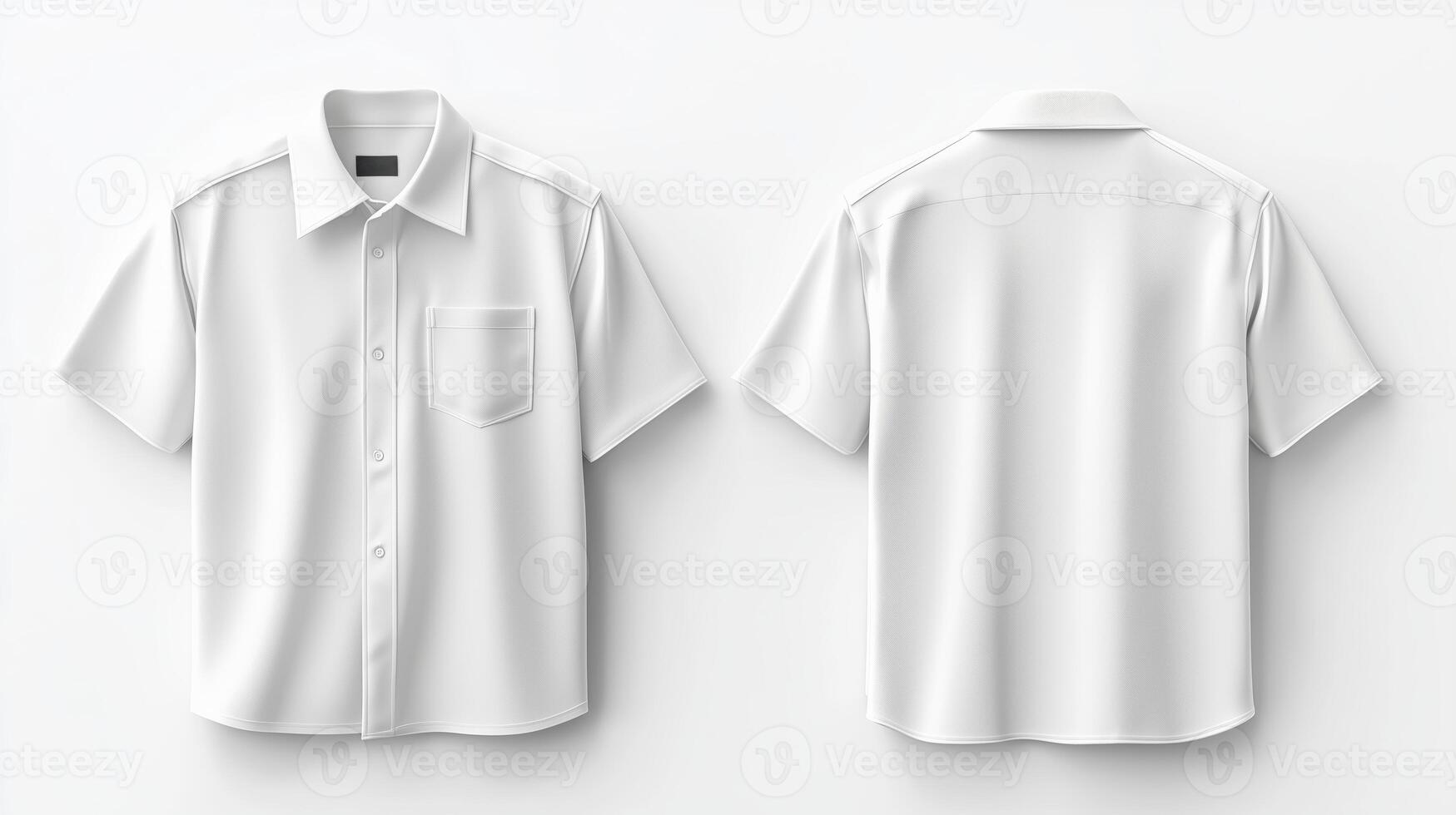 Mockup of a plain white short-sleeve shirt front and back view on a minimalist background photo