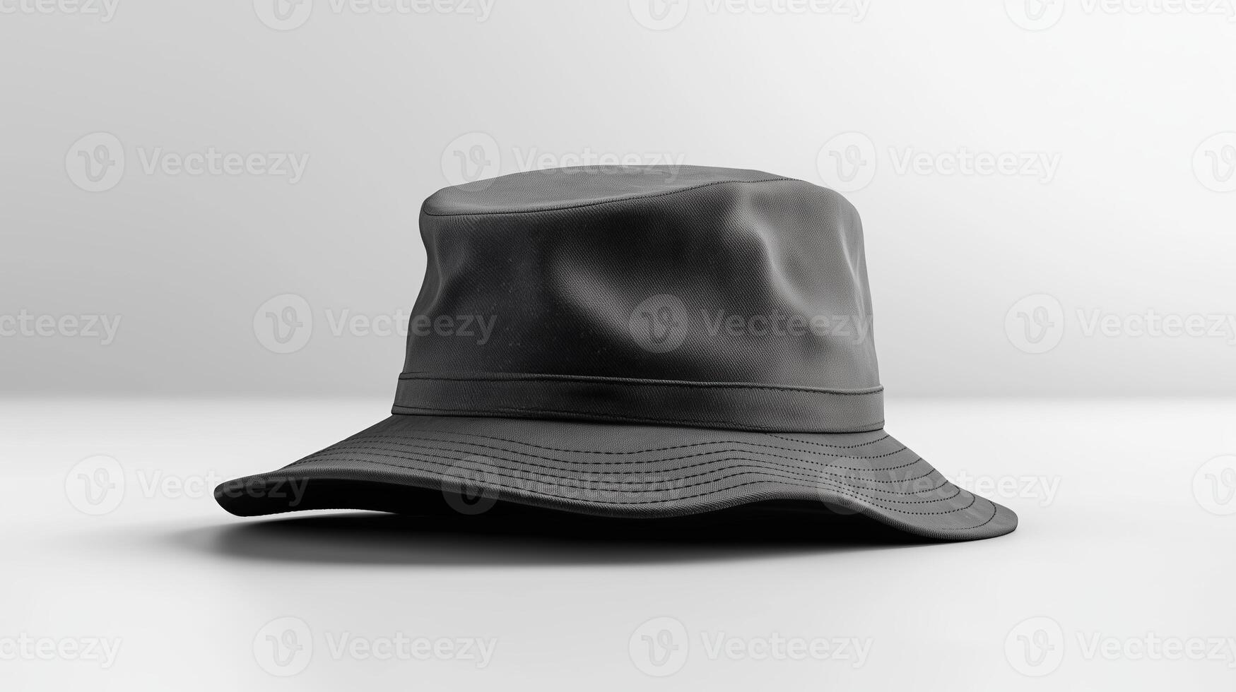 Stylish black bucket hat on white background with soft lighting photo