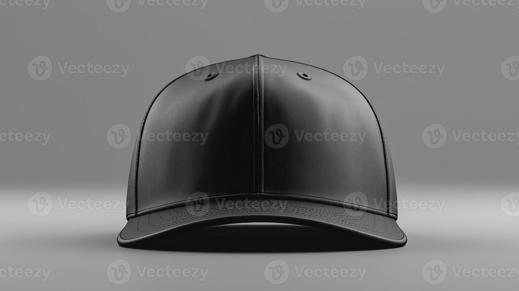 Stylish black cap mockup with a smooth leather texture on a grey background photo