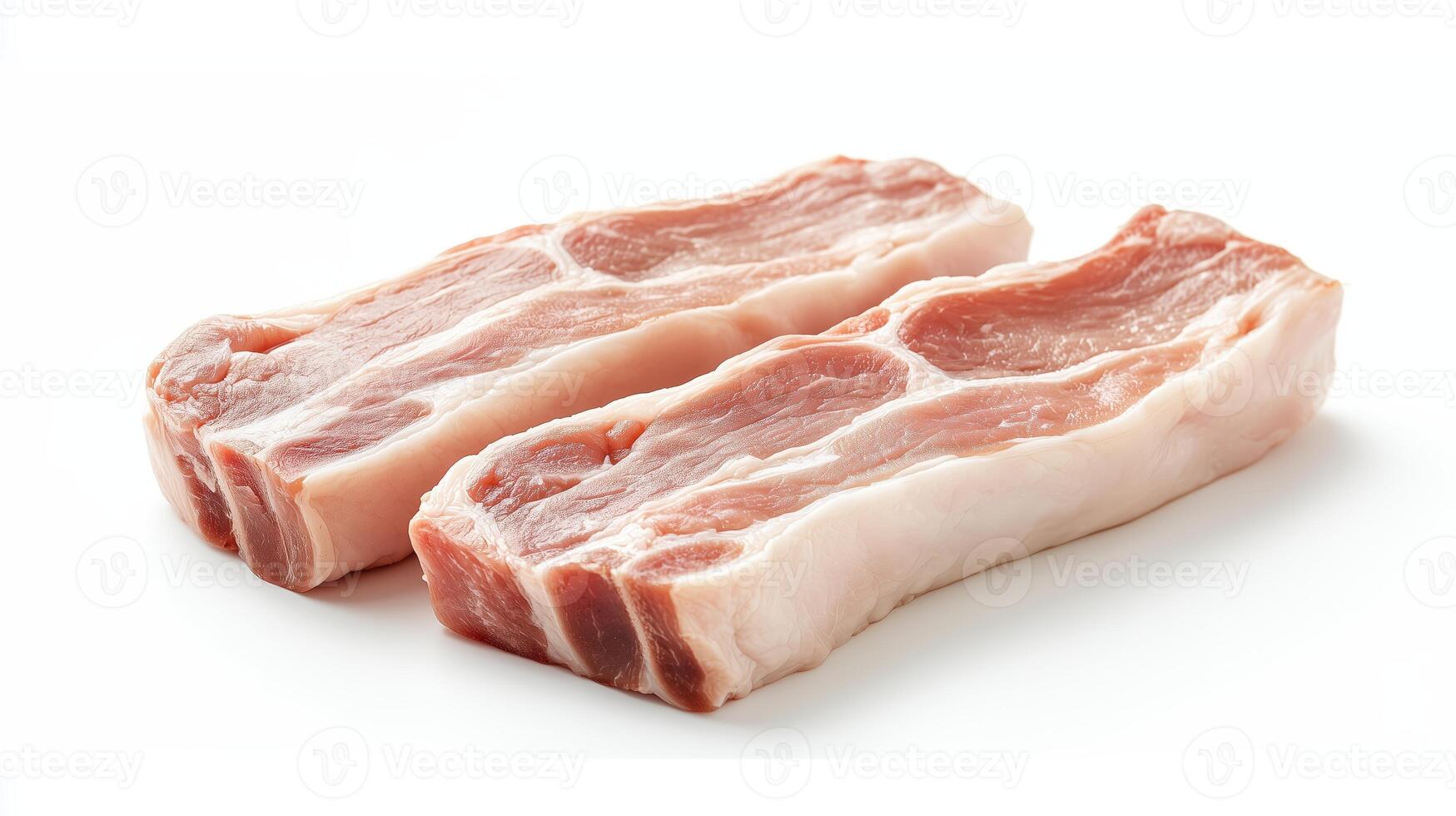 Fresh pork belly cuts on white background for cooking or culinary use photo