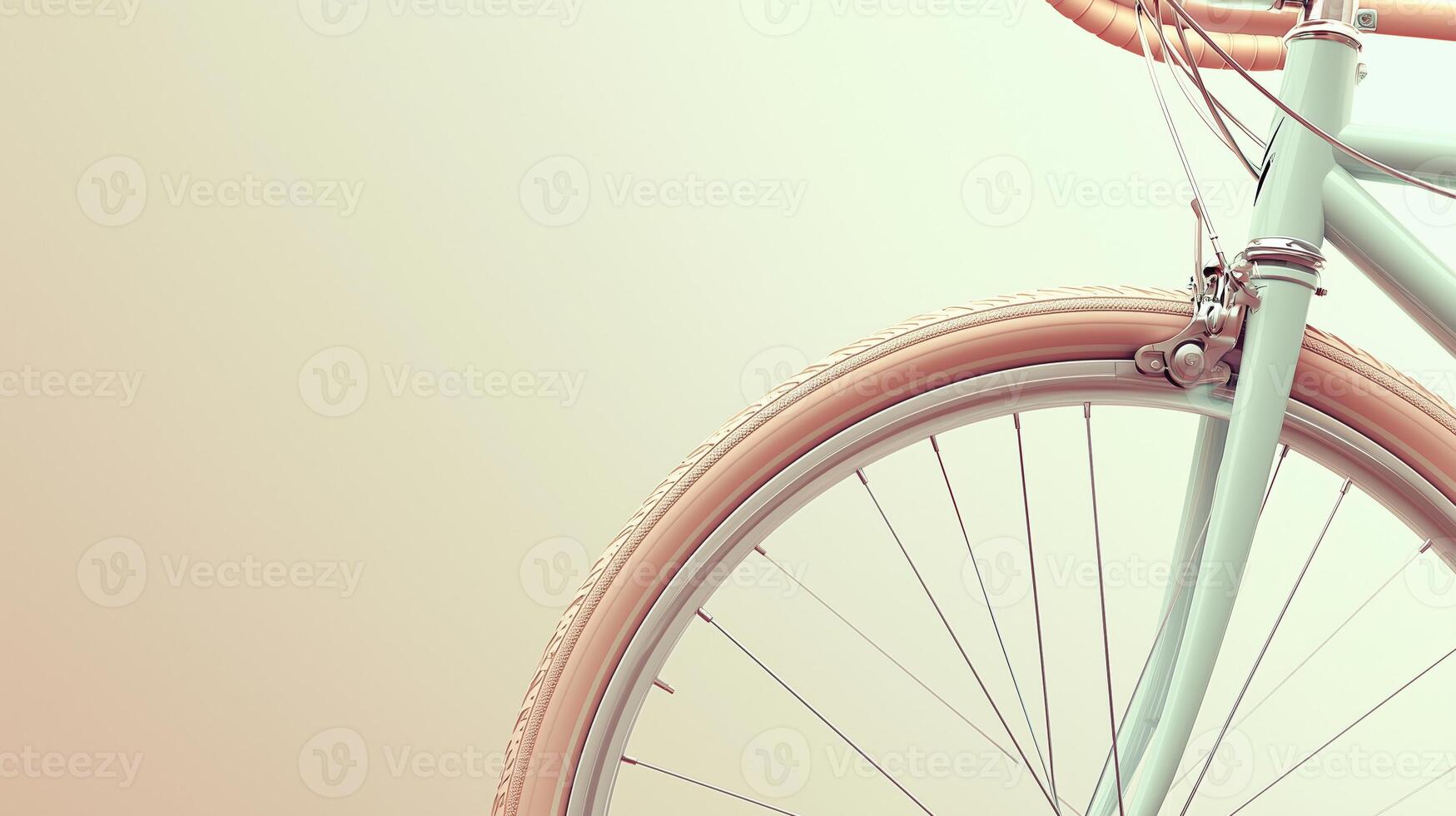 Minimalist close-up of a vintage bicycle wheel against a soft gradient background photo