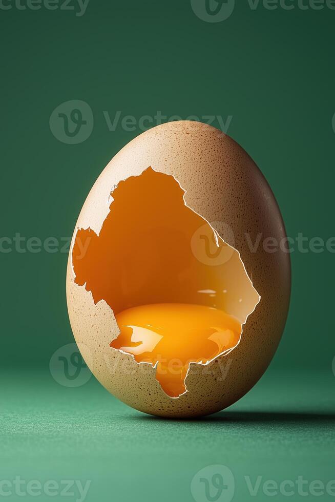 Creative eggshell concept with cut-out map shape and liquid inside on green background photo