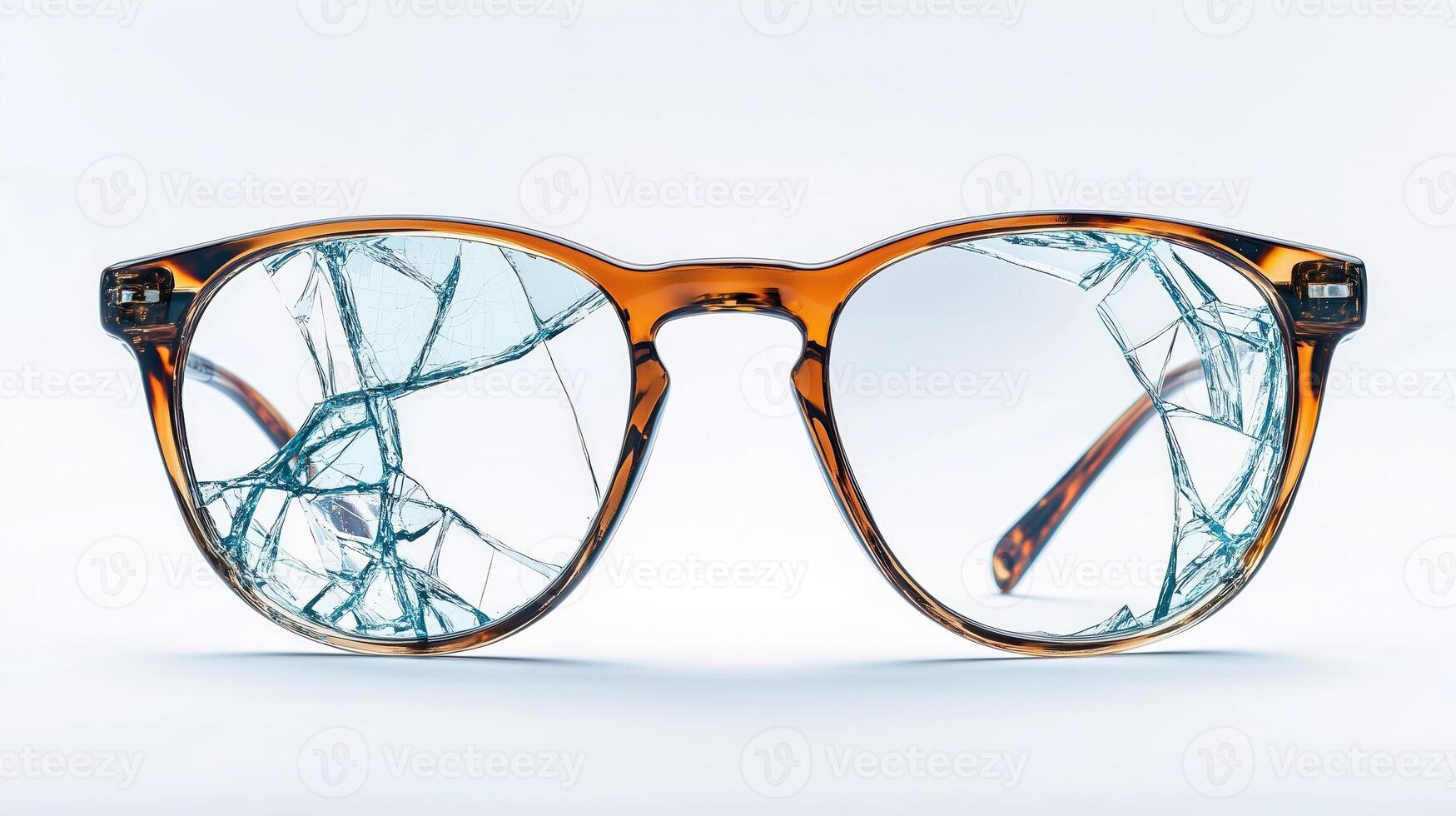 Broken glasses with shattered lenses on a clean background photo