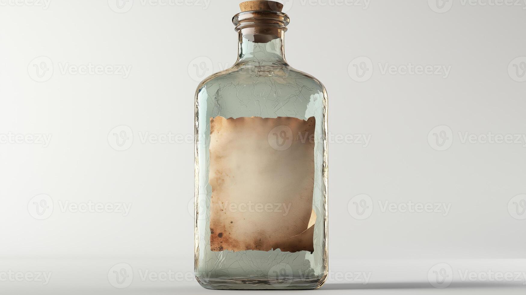 Vintage glass bottle with blank label ready for customization photo