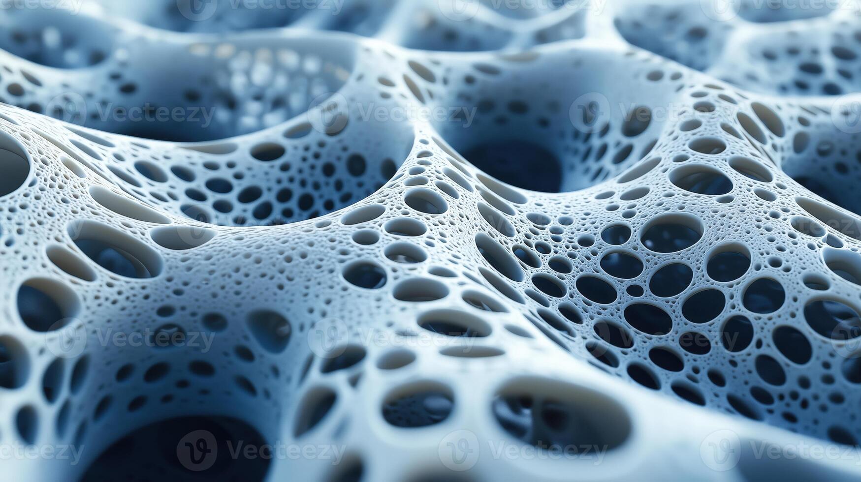 Abstract close-up of textured blue surface with holes and bubbles photo