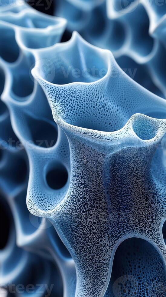 Abstract blue coral structure with intricate patterns and textures photo