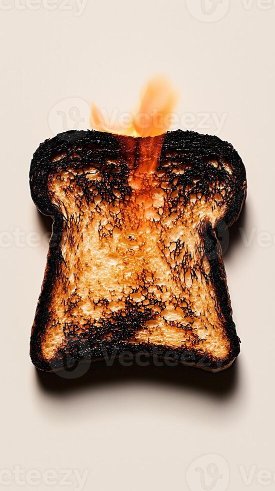 Burnt toast slice with charred edges and smoke rising photo