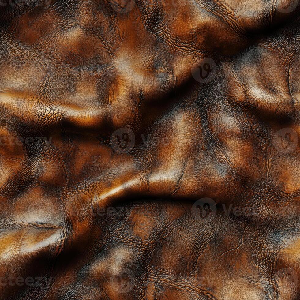 Textured brown leather surface with natural creases and patterns photo