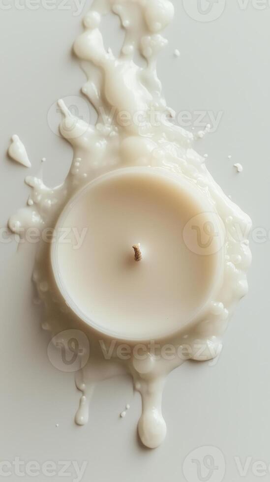 White candle melted wax on a light background photo
