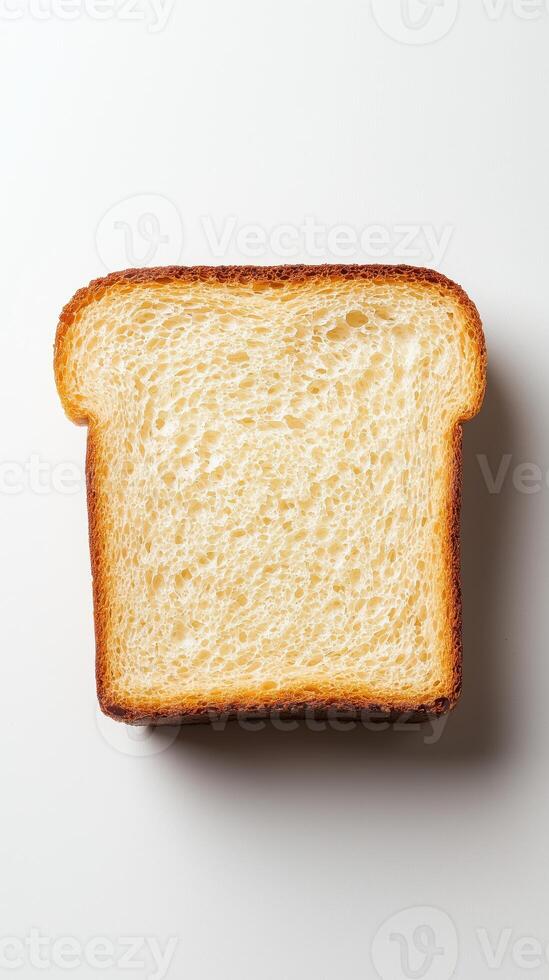 Close-up of a single slice of toasted bread on a white background photo