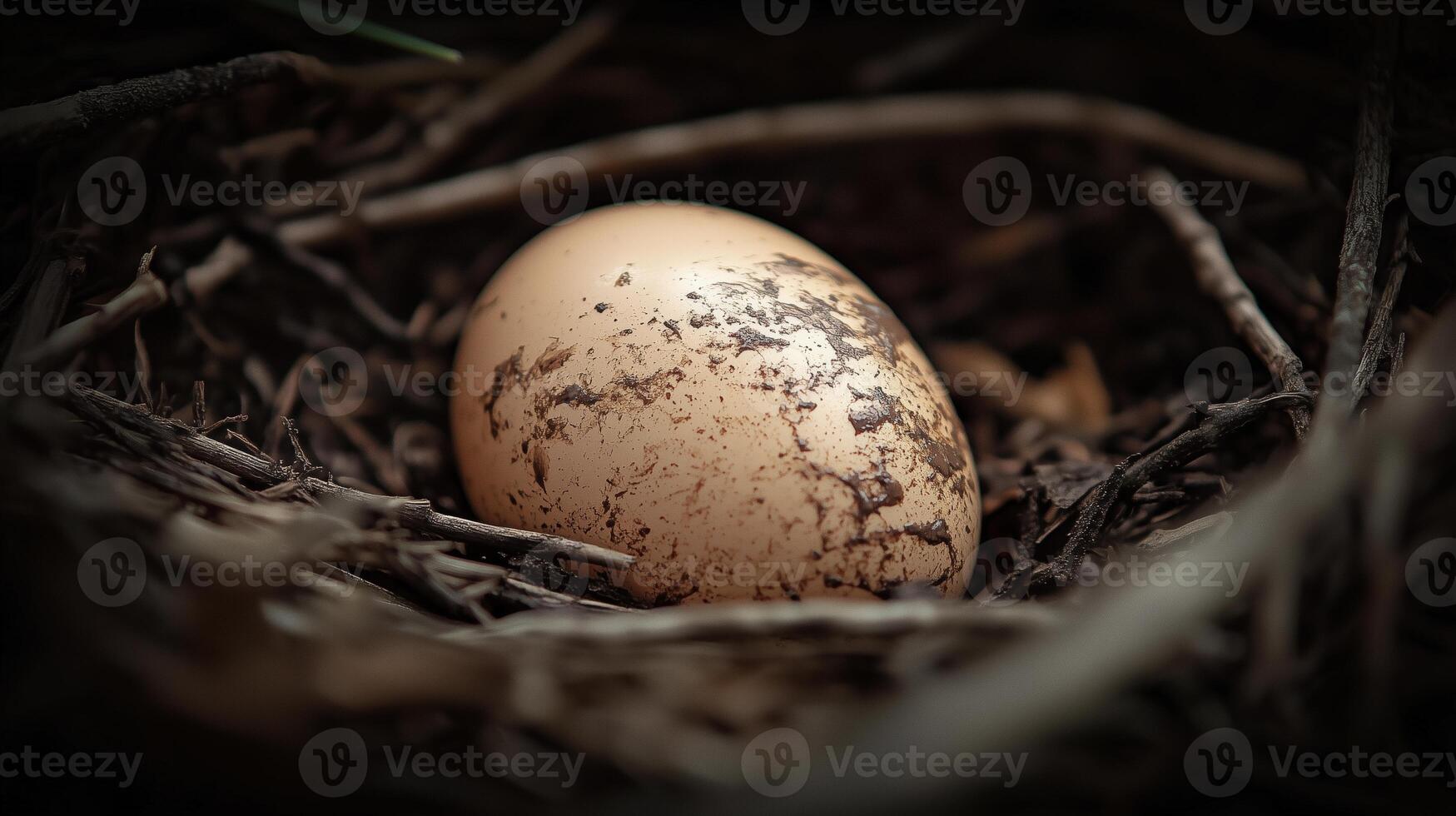 Close-up of a speckled egg in a natural nesting environment photo