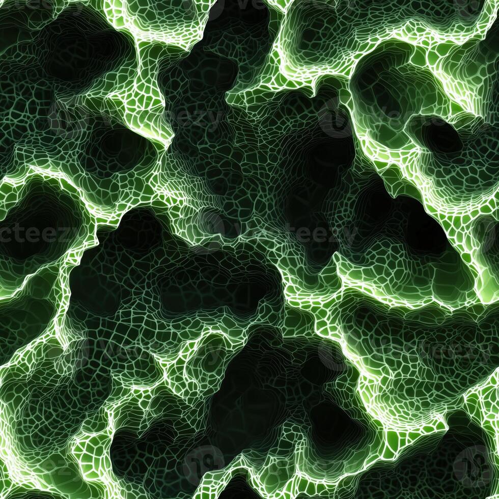 Abstract green and black organic texture with glowing edges for backgrounds photo