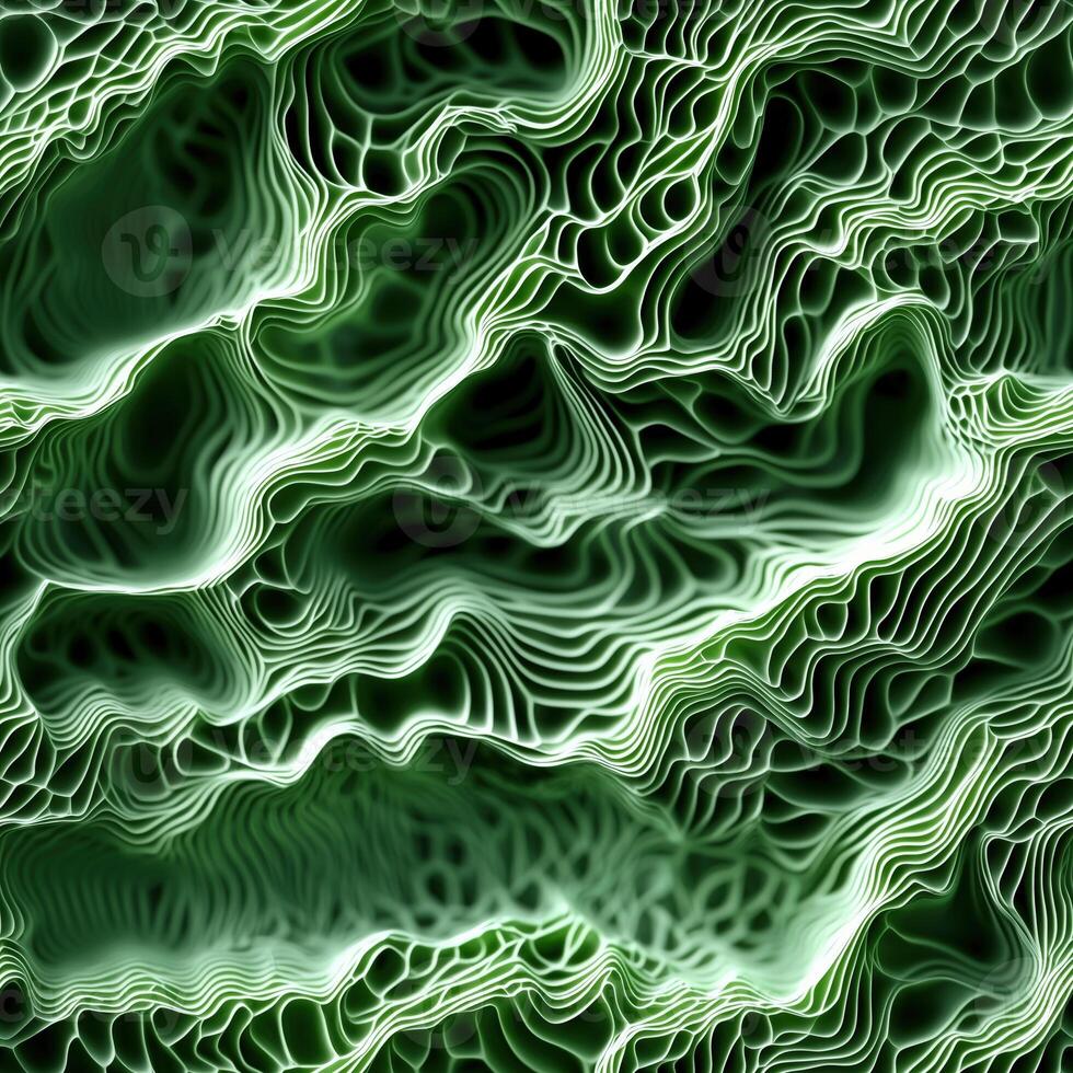 Abstract green waveforms with intricate line patterns and fluid textures photo