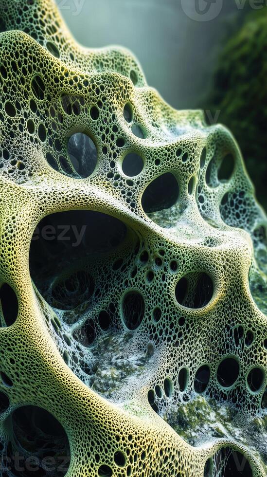 Intricate macro structure with organic patterns and holes in a natural environment photo