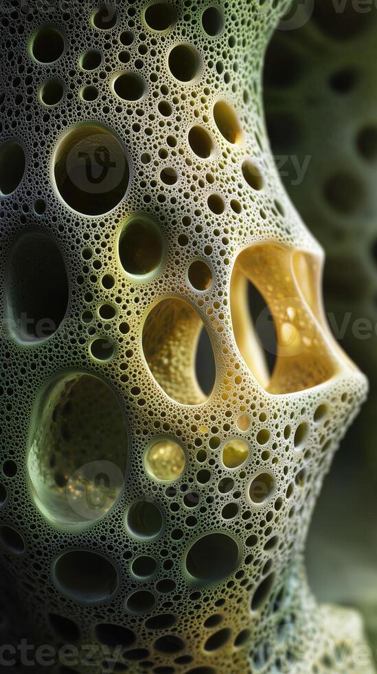 Abstract close-up of intricate bubble structure in green and yellow tones photo