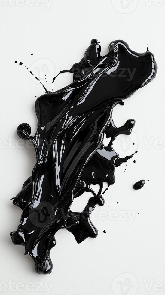 Abstract black paint splash on white background for artistic and design purposes photo