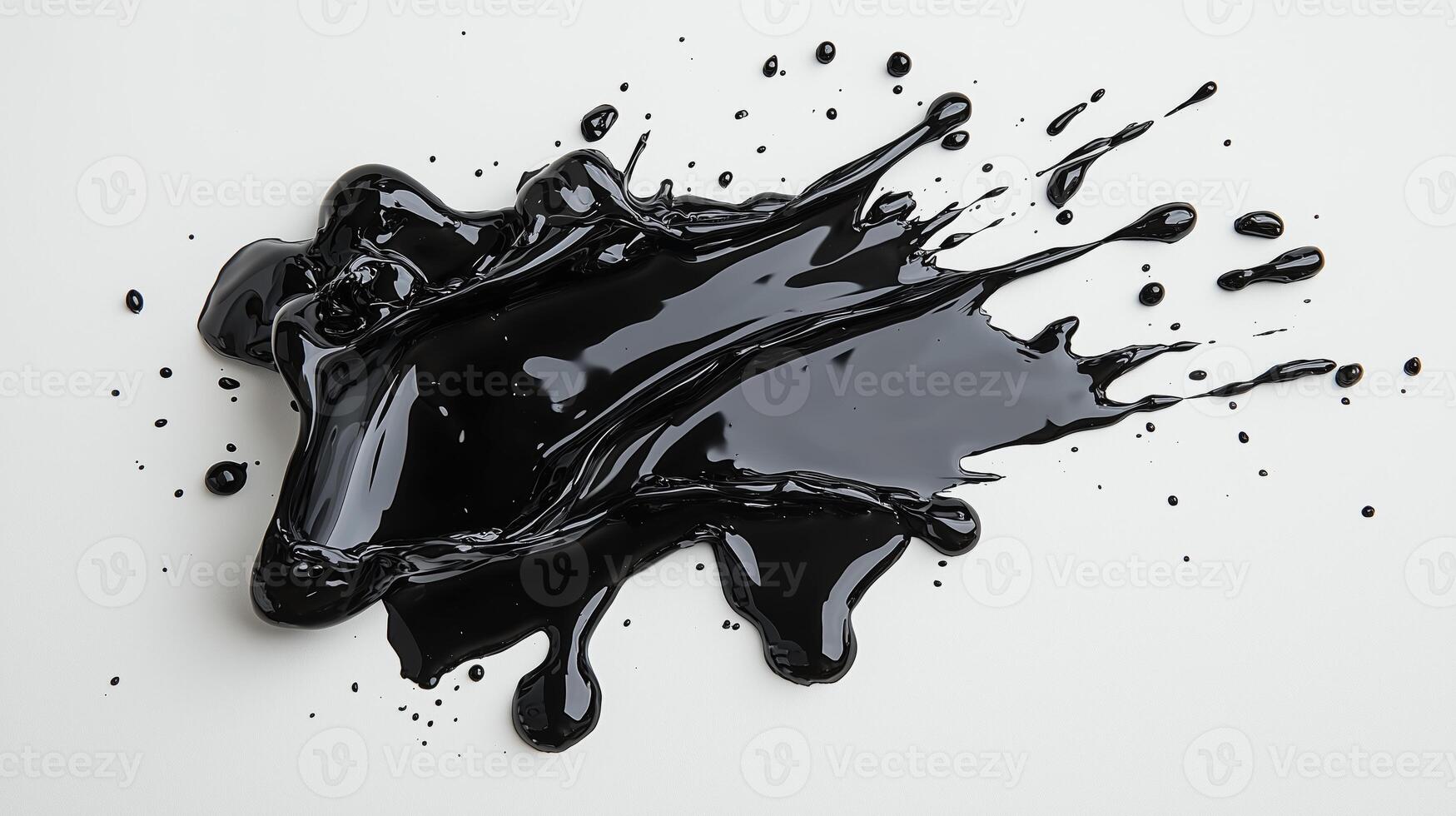 Splatters of black paint on white surface creating artistic background photo
