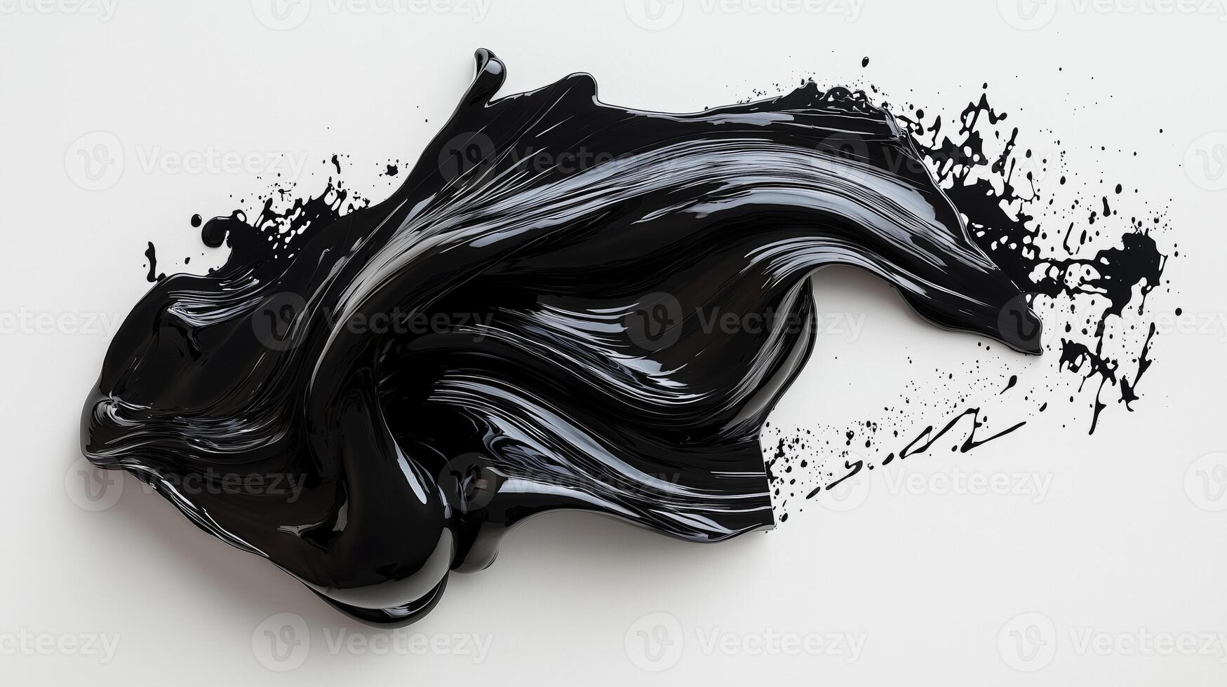 Abstract black paint smear with glossy texture and dynamic flow on white background photo