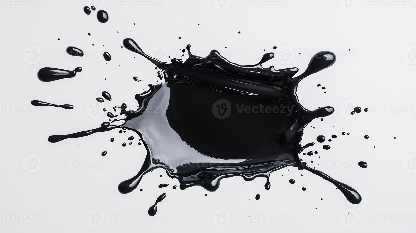 Dynamic black paint splash on white background for art and design purposes photo