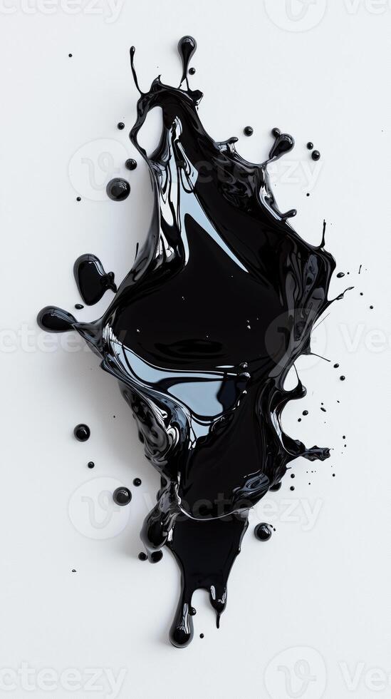 Dynamic black paint splash on white background creating abstract art photo