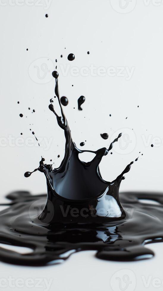 Black liquid splash creating dynamic shapes in a minimalistic artistic composition photo