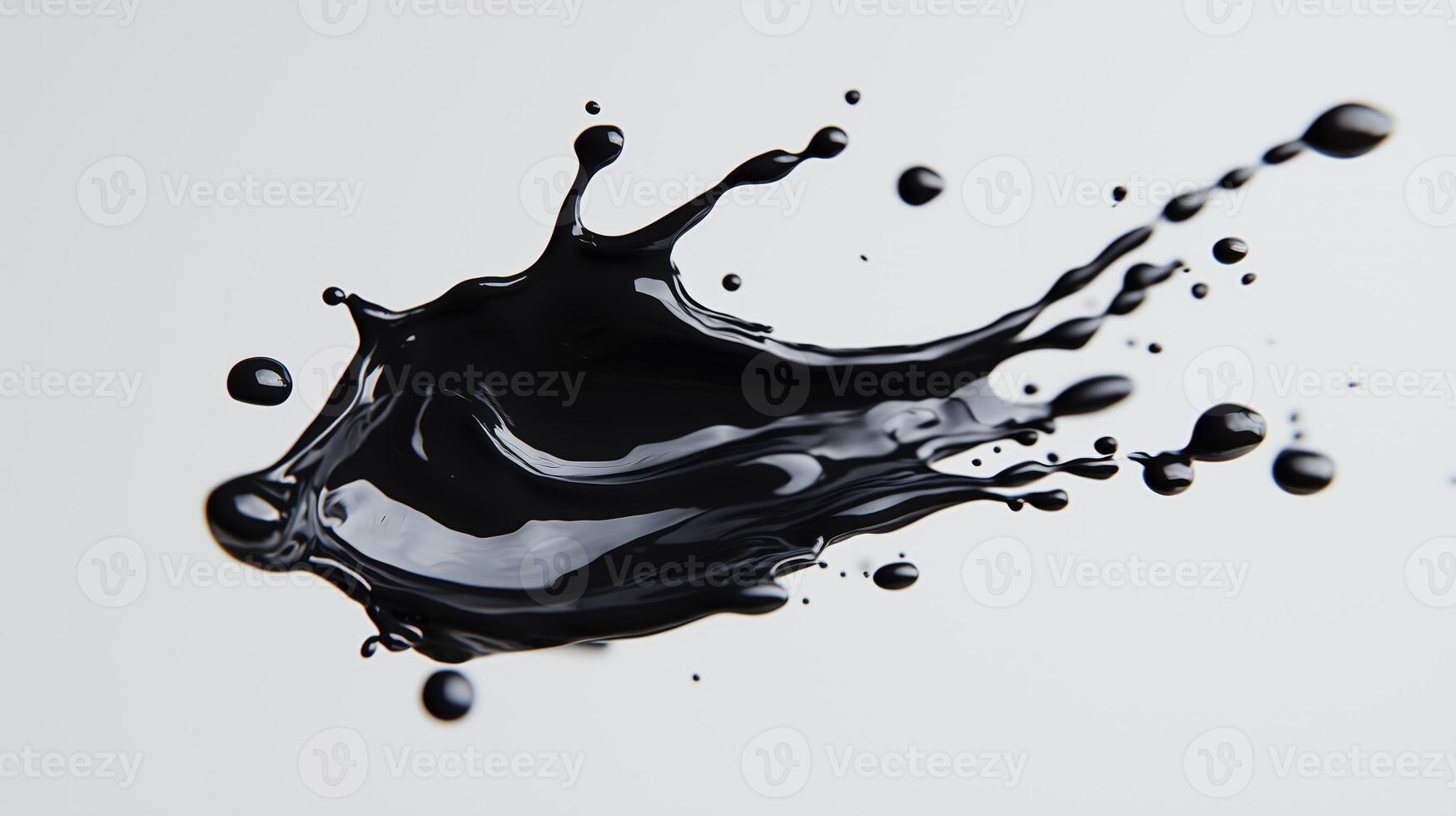 Dynamic splash of black ink creating fluid motion on white background photo