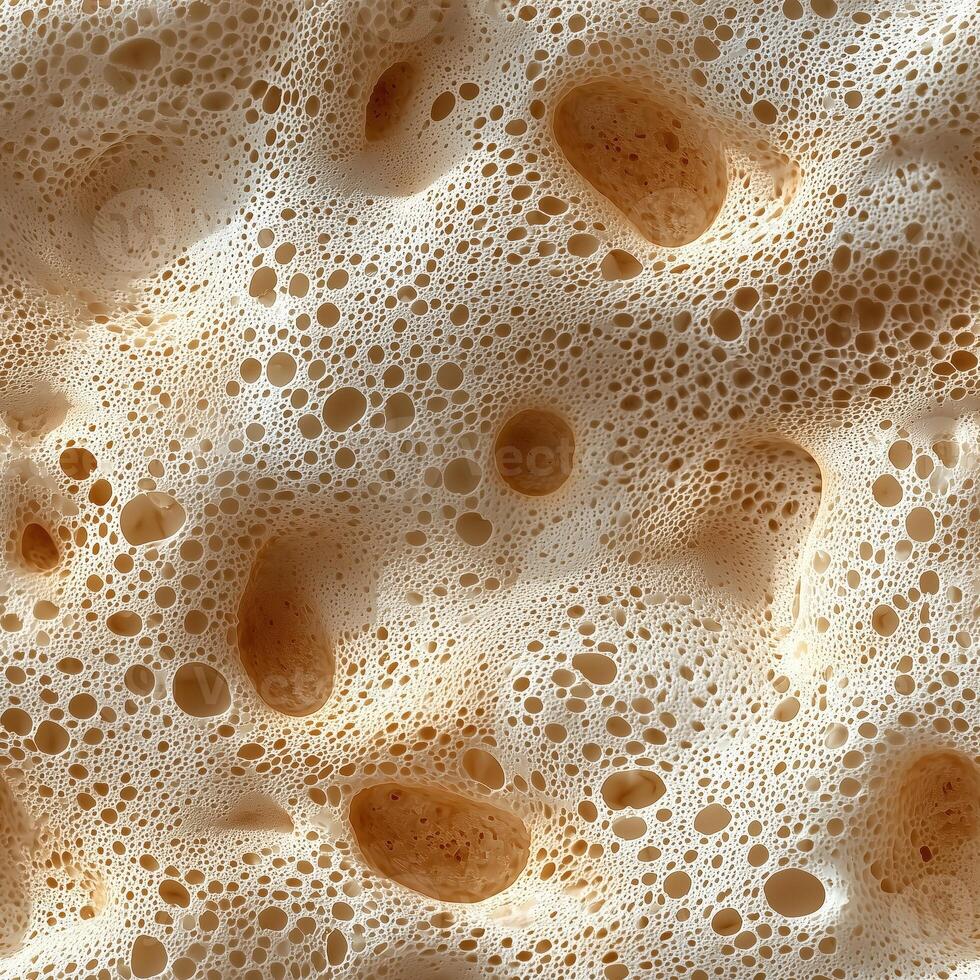 Close-up of coffee foam texture with different sizes of bubbles and creamy patterns photo