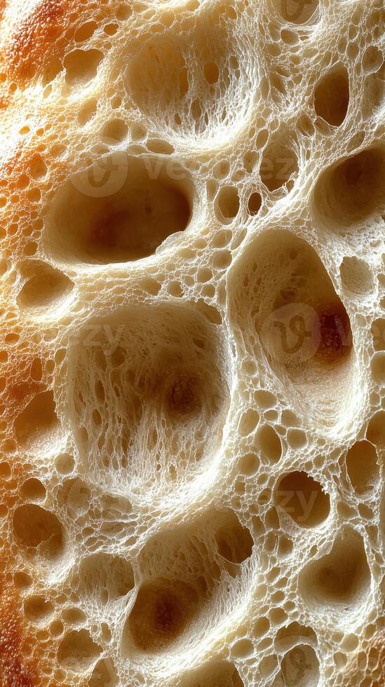Close-up of air bubbles in freshly baked bread crust showing unique texture photo