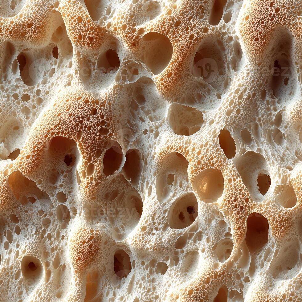 Detailed macro close-up of textured porous surface with bubbles and irregular patterns photo