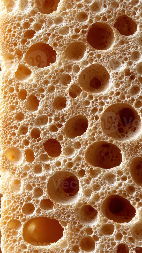 Close-up view of natural foam structure with air bubbles and honeycomb texture photo