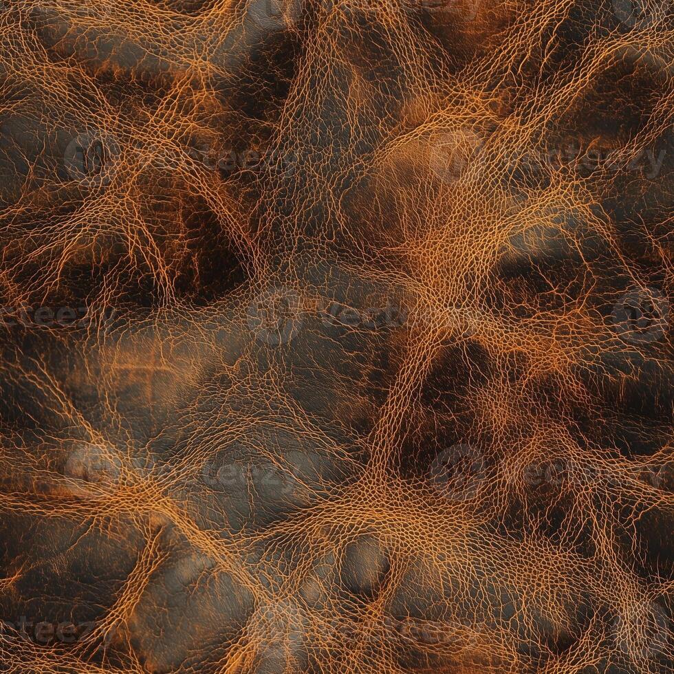 Close-up of textured brown leather background with intricate patterns and natural markings photo