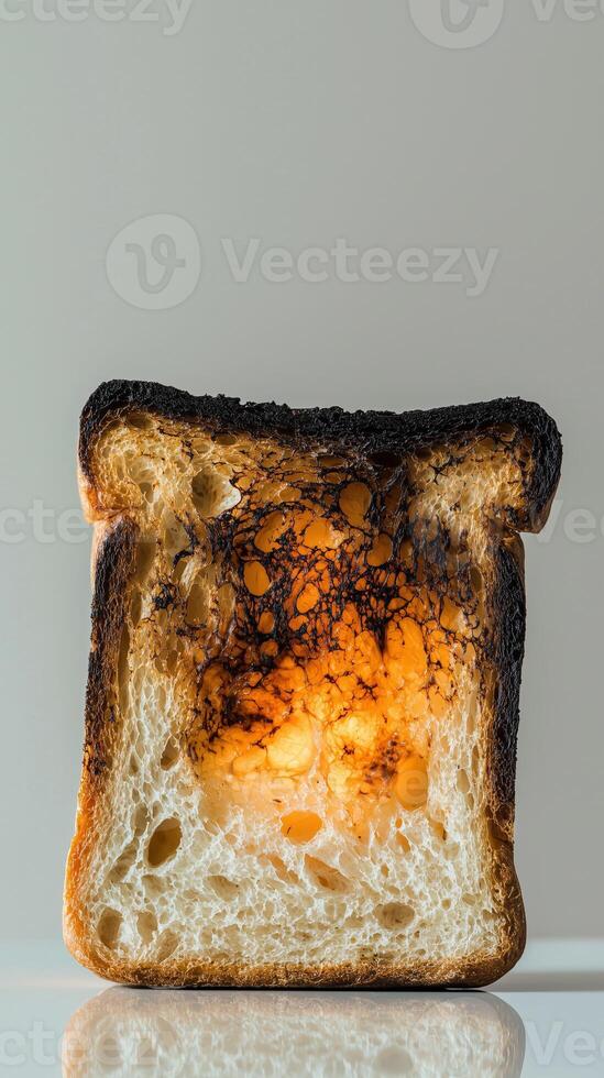 Burnt toast with golden center illuminated on a minimalist background photo