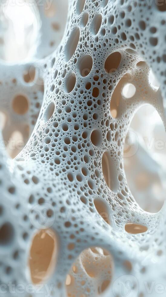 Intricate white foam structure with organic patterns and holes photo