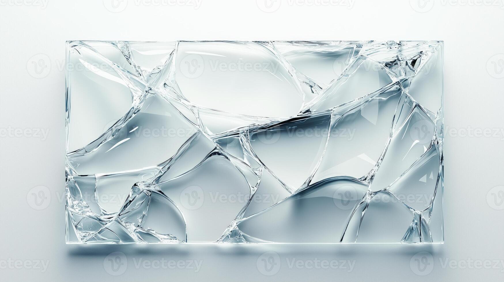 Abstract shattered glass patterns on a transparent surface with light reflections photo
