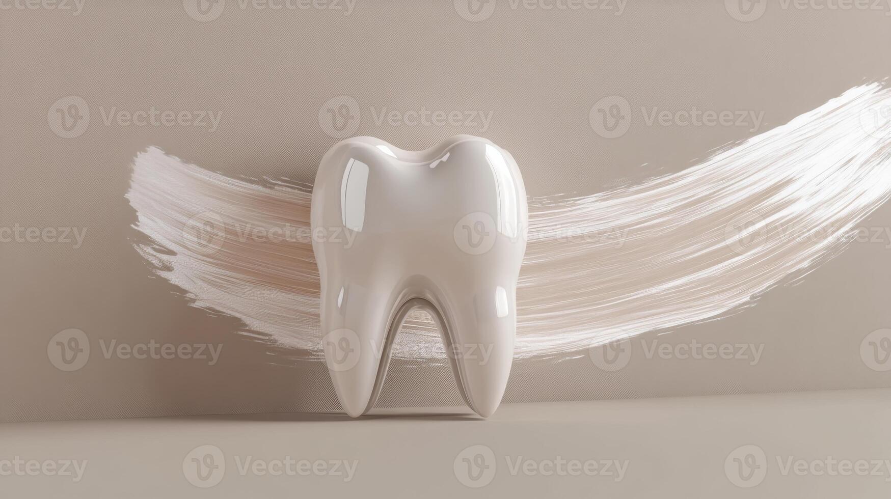 Shiny tooth model against artistic brushstroke background for dental concept photo