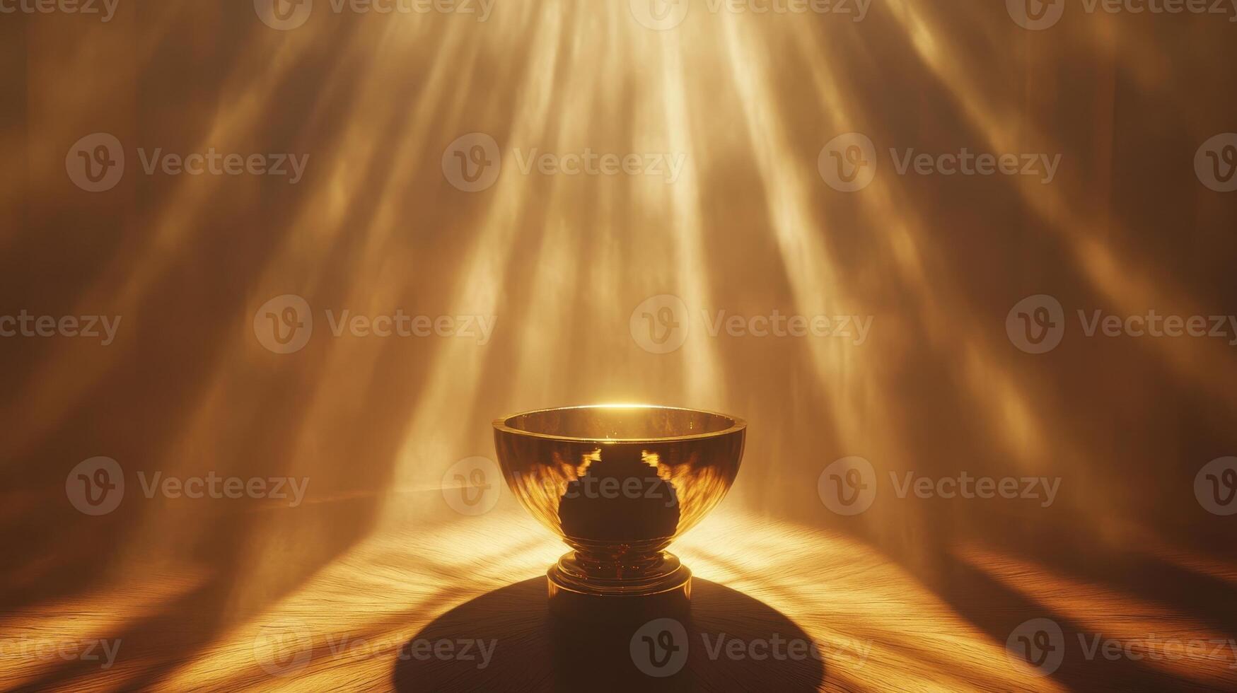 Golden chalice bathing in radiant sunlight with mystical atmosphere photo