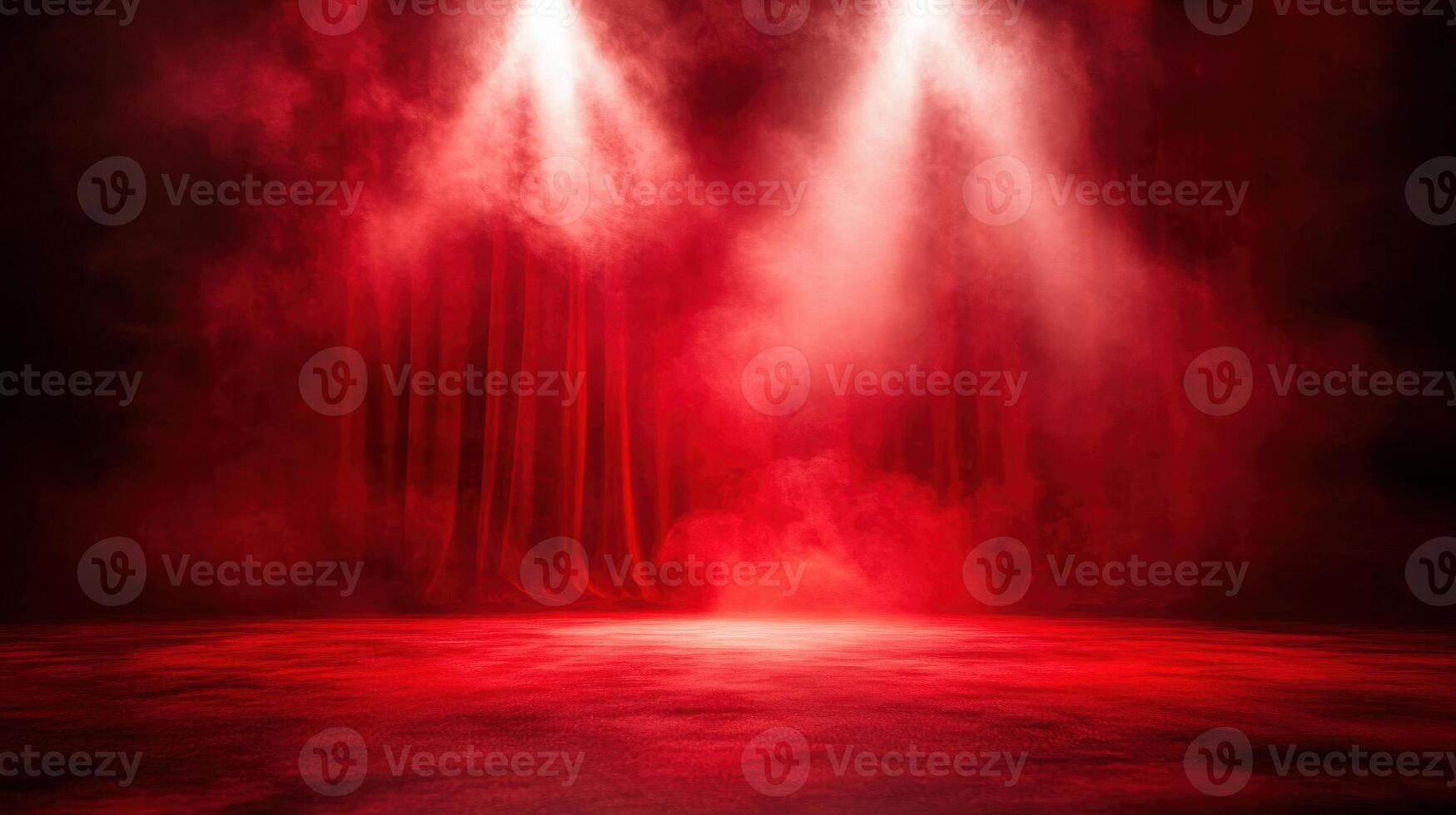 Dramatic red stage with curtains and spotlight illumination in theater concept photo
