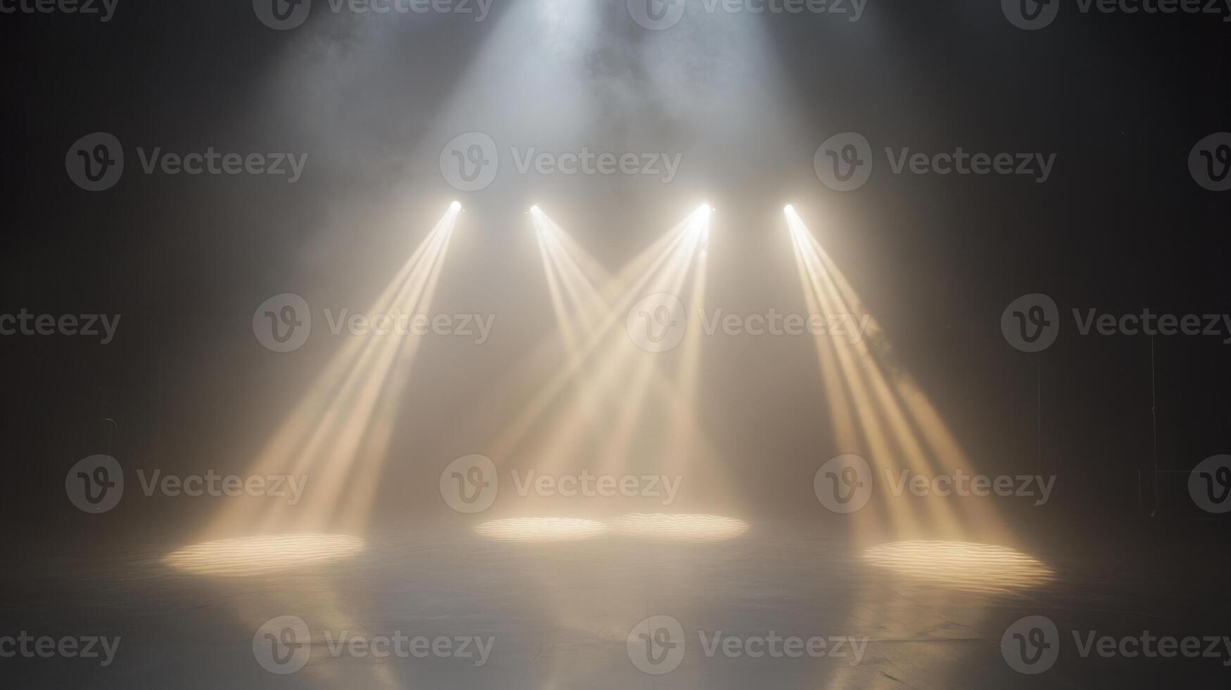 Dramatic stage lighting with beams and fog creating a theatrical atmosphere photo