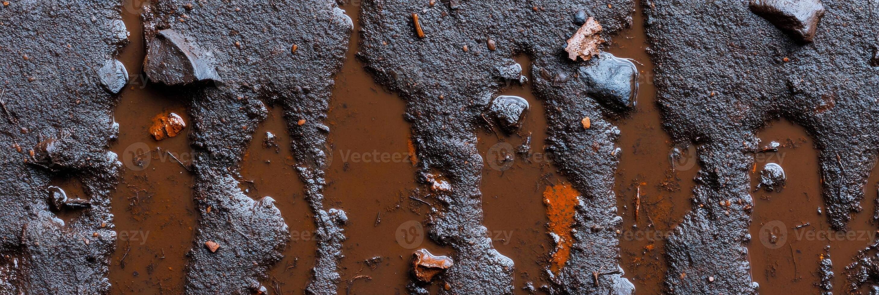 Wet mud and rocks forming abstract pattern with textural details photo