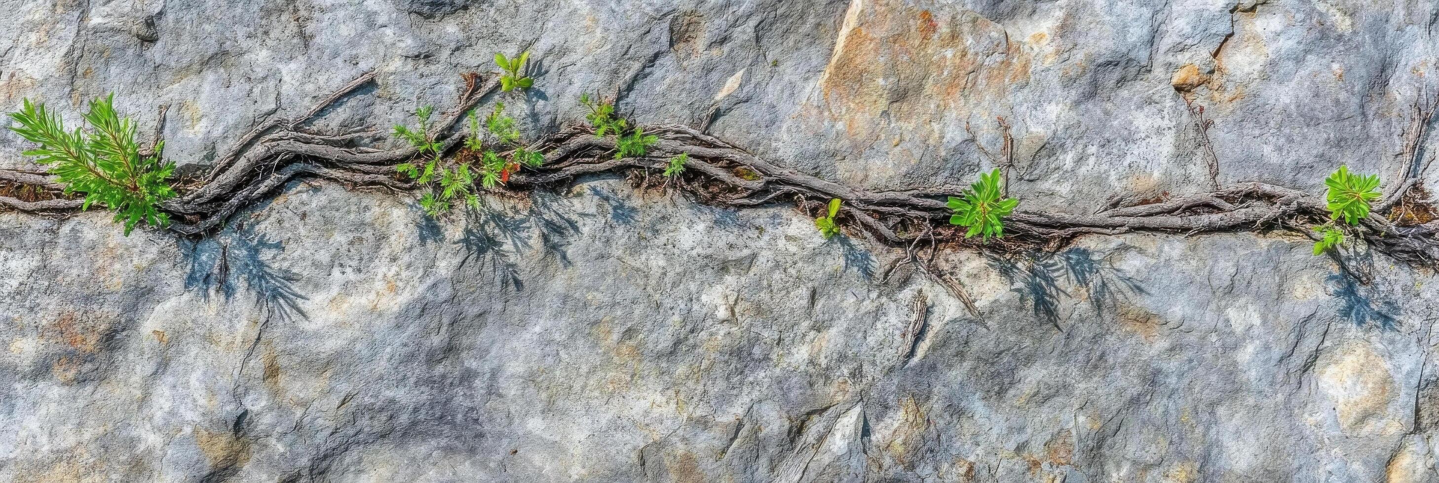 Resilient green vines growing on cracked rocky surface nature concept photo