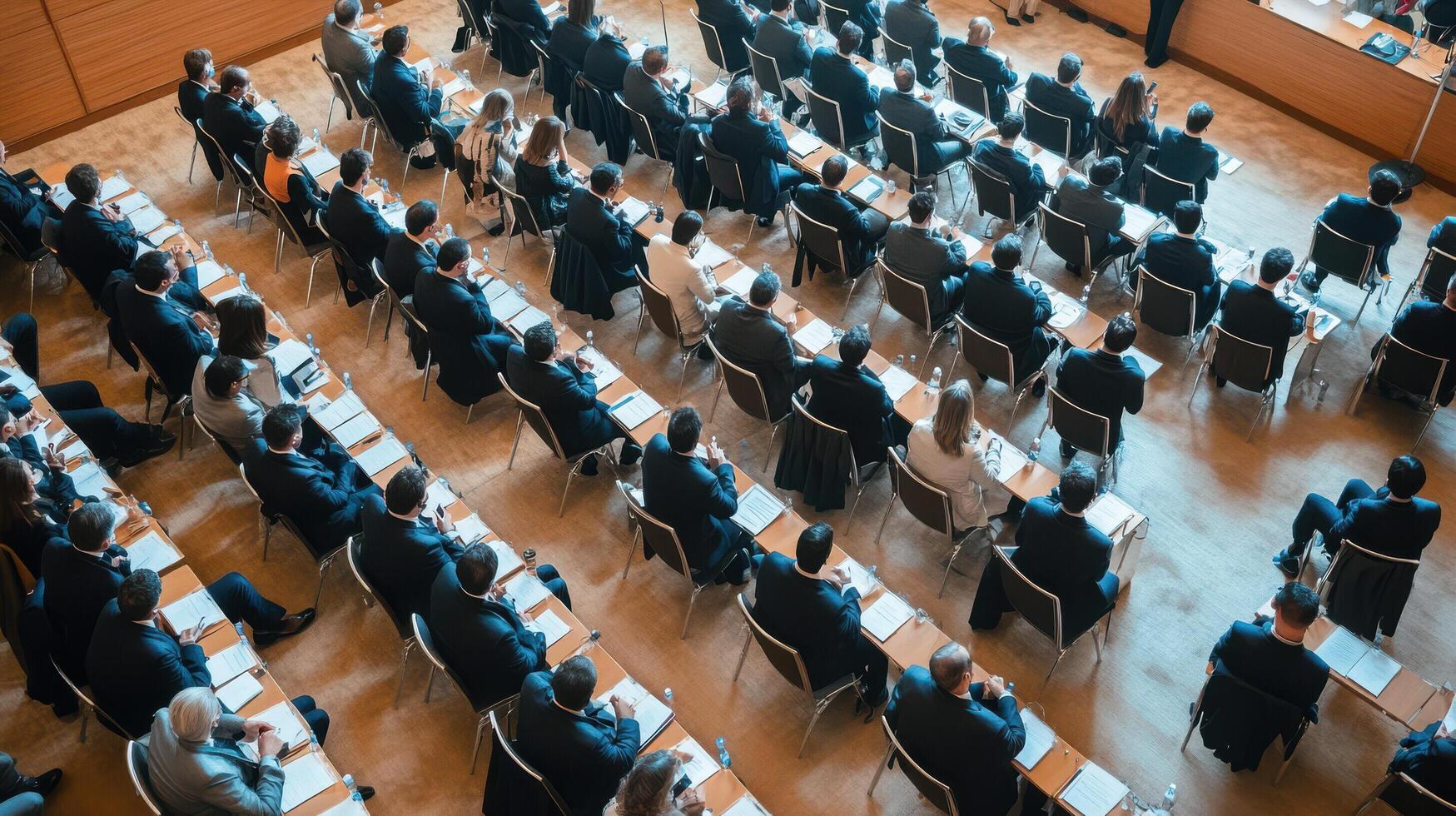 Conference Attendees Seated in Rows Listening to a Presentation Event photo