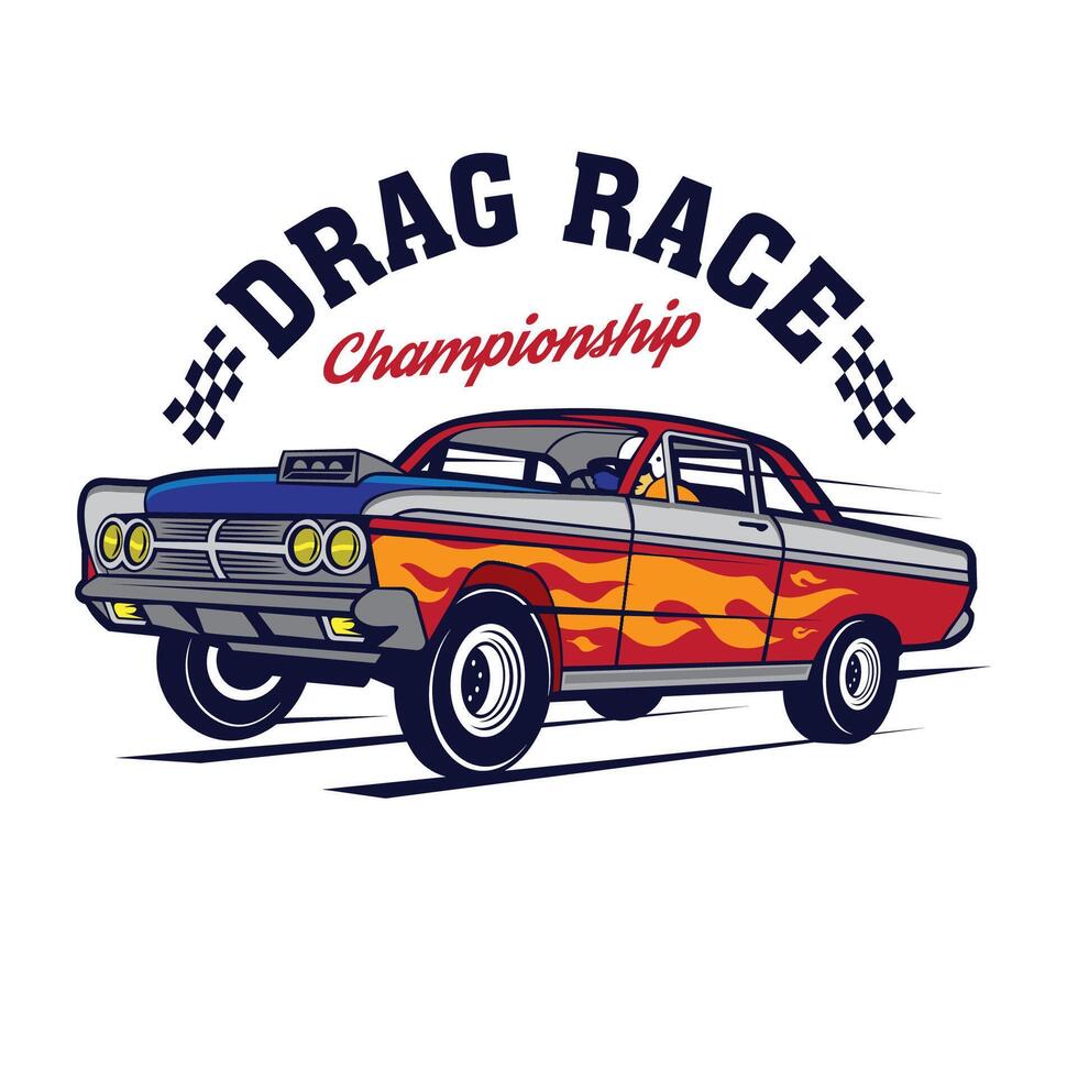 Drag Car Racing illustration, perfect for t shirt design and competition logo design vector