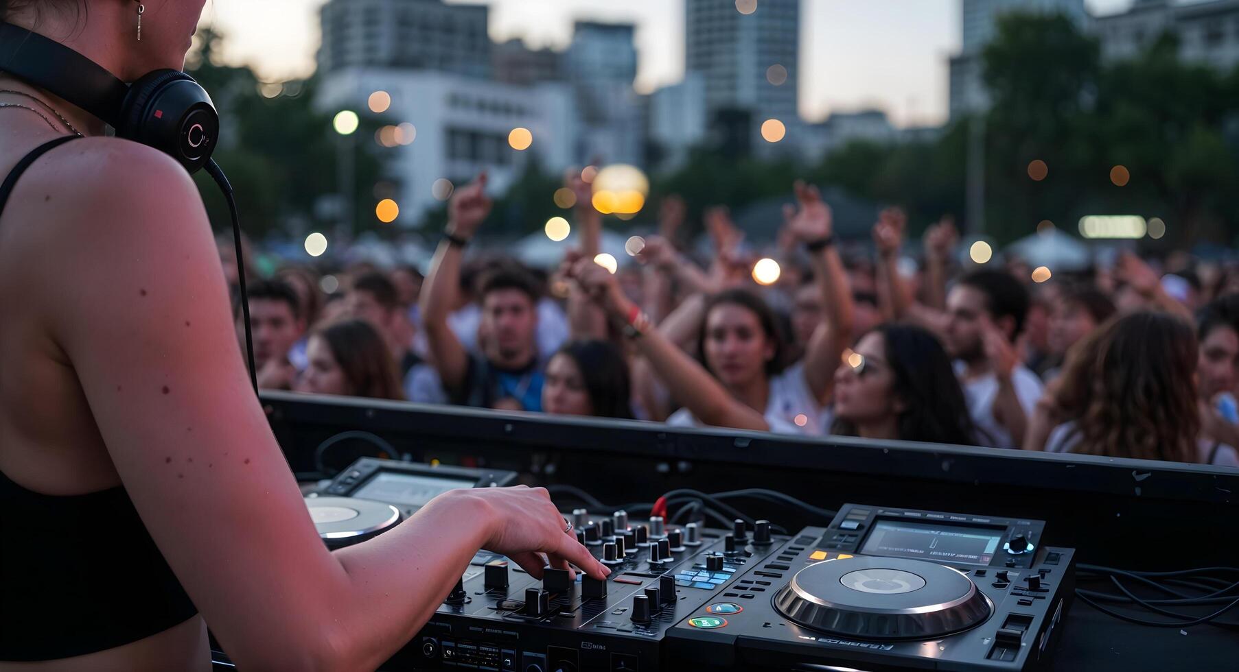 Female DJ Mixing Music at Outdoor photo