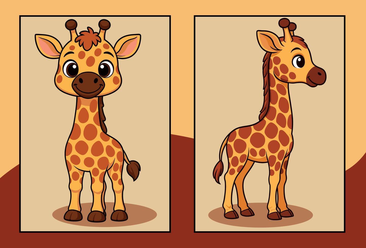Giraffe front and side view cartoon illustration vector