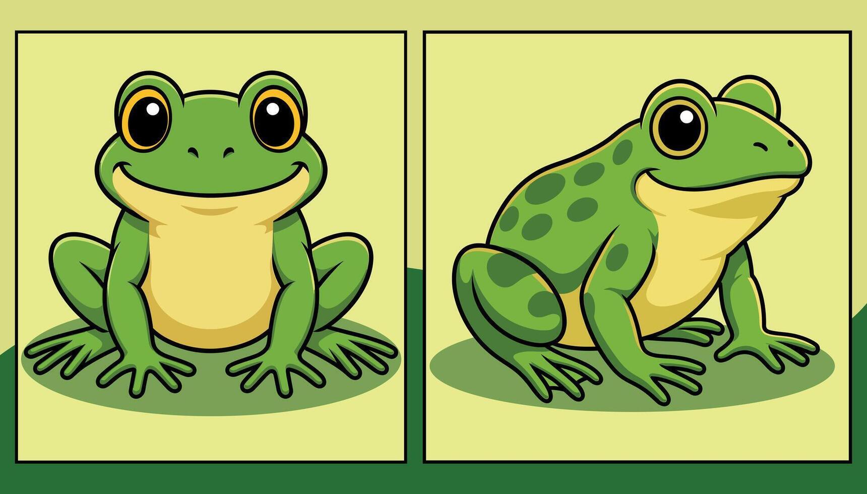 Frog front and side view cartoon illustration vector
