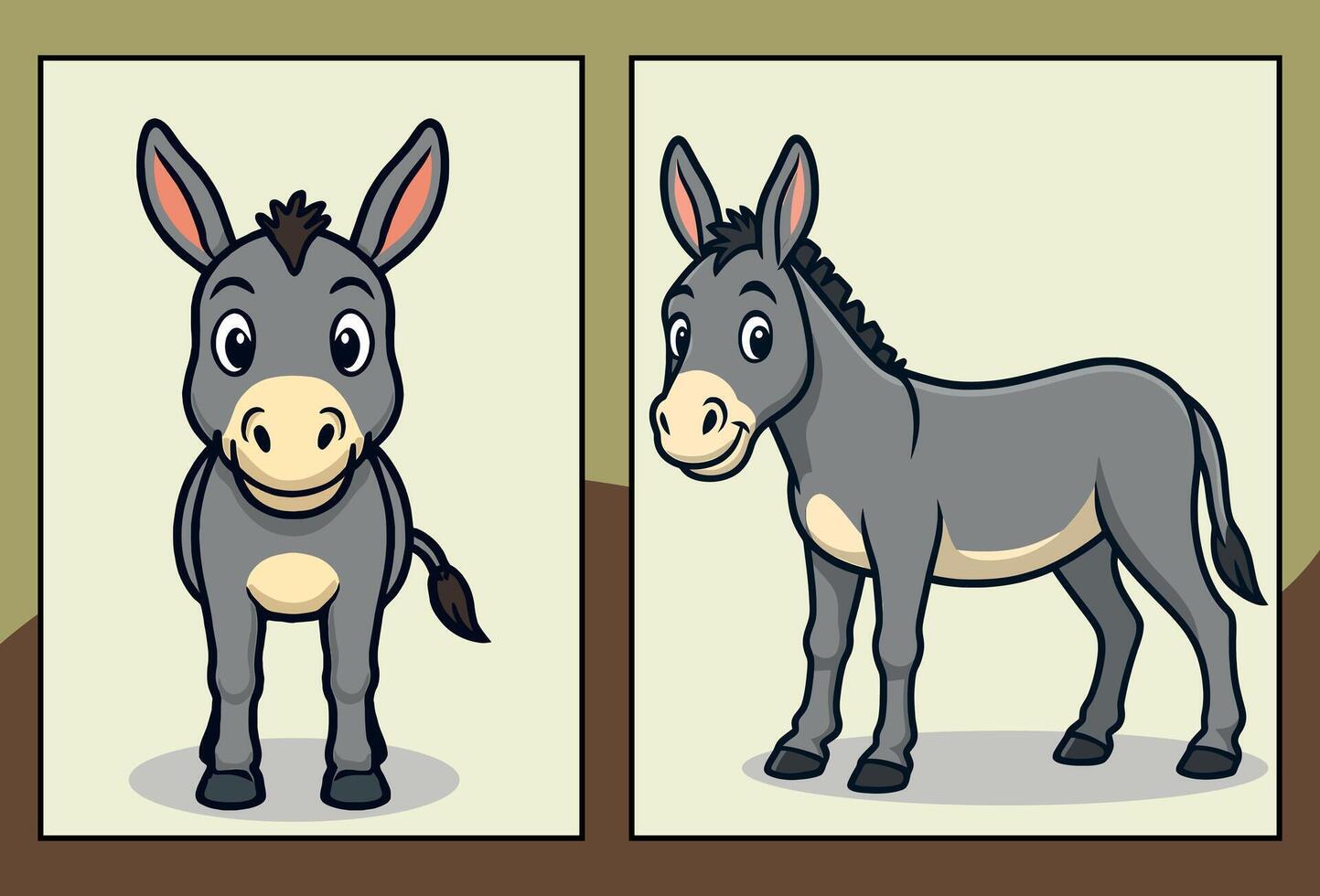 Donkey front and side view cartoon illustration vector