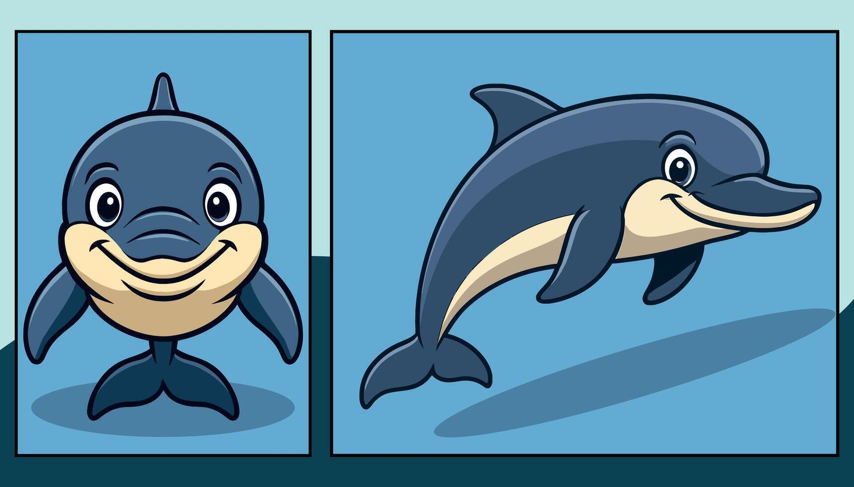 Dolphin front and side view cartoon illustration vector